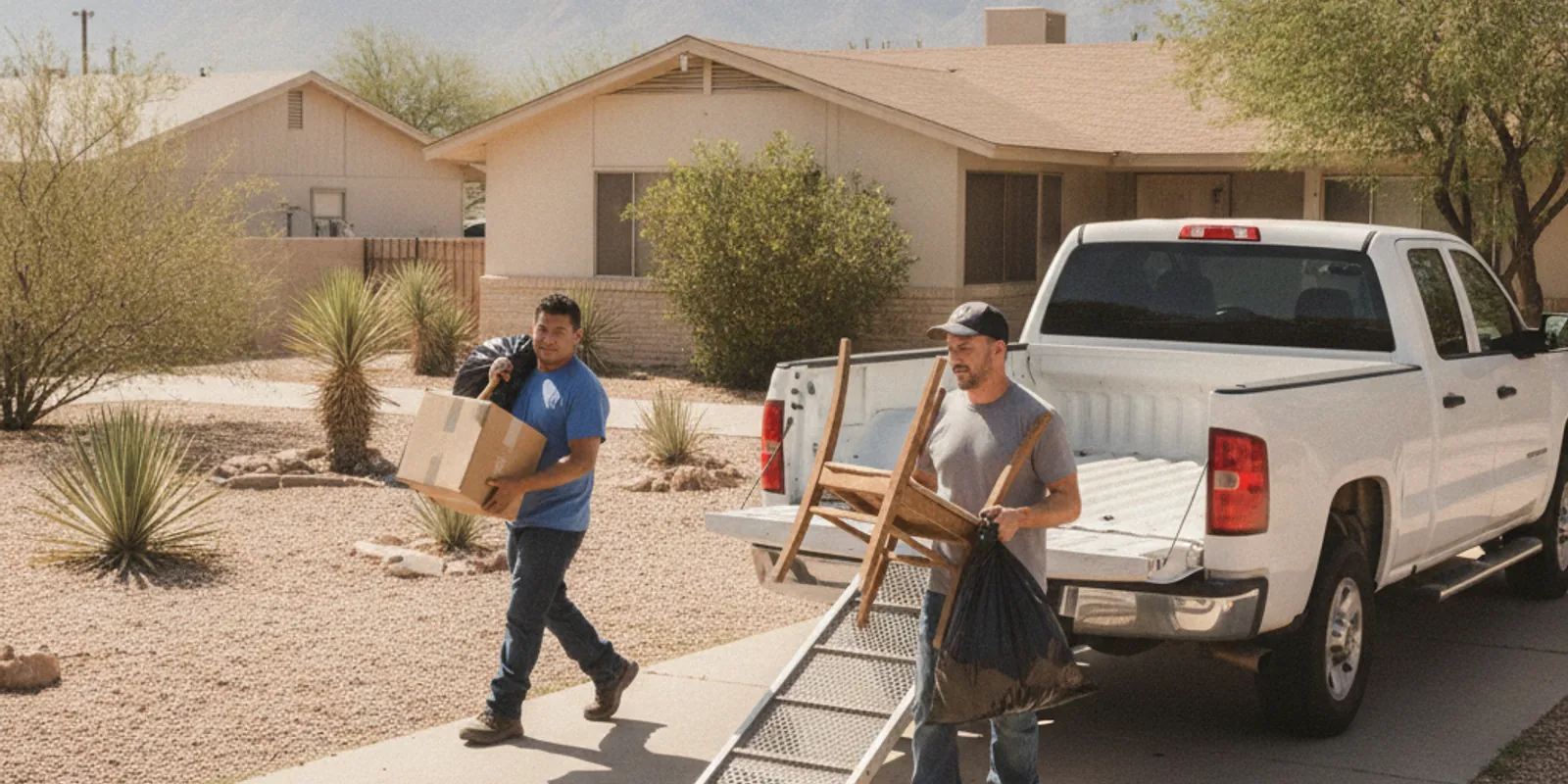 Same-day junk removal crew hauling items in Horizon City